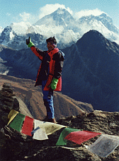 Image: Dan Tamang with Everest in the background - Click to Enlarge